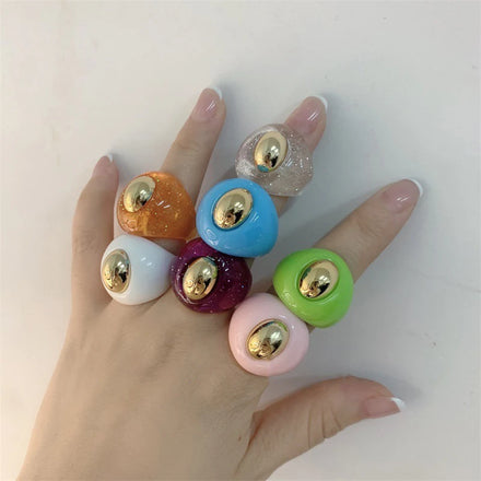 Custom Various Shapes Korean Style Multi Color Acrylic Statement Dome Resin Rings Jewelry Wholesale