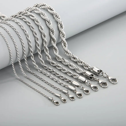 Trendy Simple Stainless Steel PVD 18K Gold Twist Rope Chain Necklace for Unisex Stainless Steel Braided Cable Chain Jewelry