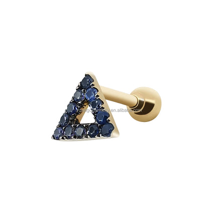 Unique Design 14K Real Gold Jewelry Screw Back Stud Earring Sapphire Earring Real Gold AU585 Jewelry Triangular Design