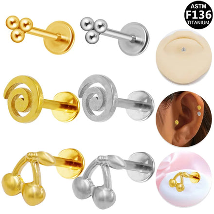Gaby ASTM F-136 Threadless Labret Ring G23 Titanium Flatback Earring Flower Helix Ear Wholesale Piercing Jewelry