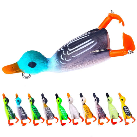 80mm 9.5g Topwater Soft Duck Lure Artificial Silicone Rotation Floating Duck Lure Baits Prop Frog Fishing Lures for Bass Fishing