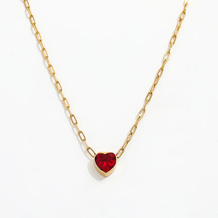 Fenny 18K Gold Plated Fashion Sweety Red Heart Zirconia Pendant Necklace Ready to Ship Stainless Steel Jewelry Wholesale