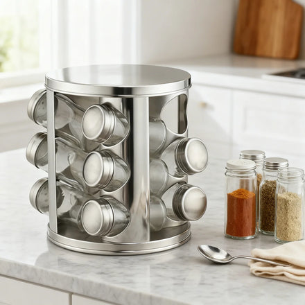 12 Pieces Jar Revolving Spice Rack Stainless Steel Rack Tower Organizer Rotating Spice Rack