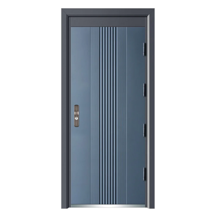Security Exterior Single Main Red Steel Doors and Wooden Screen Door With Transom for Home Entrance Design With Smart Lock