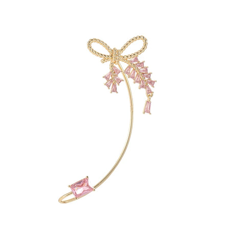 Fashion Bow-knot Right Ear Earring Cuffs 14K Gold Plated Brass Pink Zircon Cuff Earrings Jewelry for Women