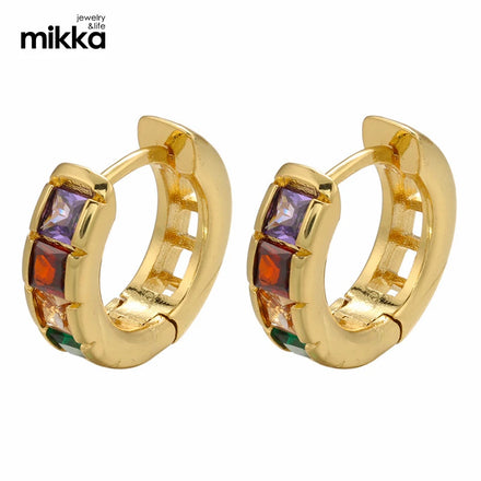 Wholesale Factory New Design Rainbow Stone Dubai Gold Color Synthetic CZ Hoop Earrings Jewelry
