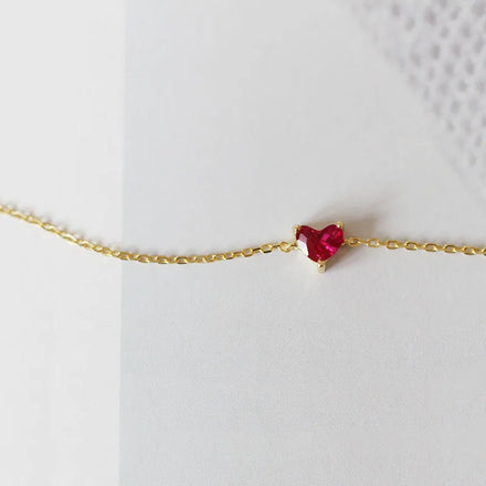 Romantic INS Fashion Pure 925 Sterling Silver Red Zircon Heart Shaped Bracelets for Women Girls Jewelry