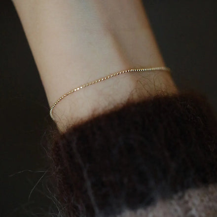 Simple Fashion 14K Gold Plated Pure 925 Sterling Silver Mini Beaded Solid Bare Basic Chain Bracelets for Women Girls Jewelry