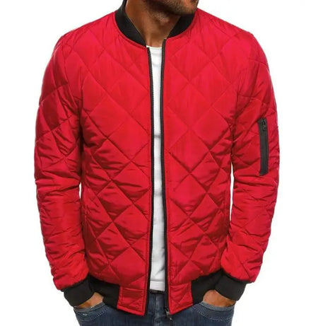 New Casual Round Collar Diamond Jacket Thickened Men's Cotton Padding Bomber Jackets Men Zipper Fly Quilted Jacket