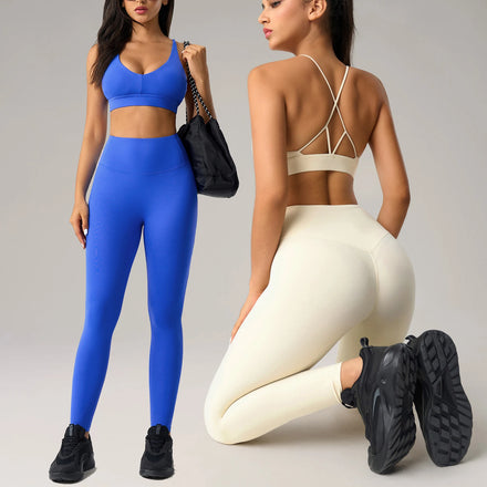 YIYI INS Fabrics Soft Naked Feeling Yoga Fitness Sets Beauty Back Sports Bra Leggings Sets for Women Gym Wear Set for Women
