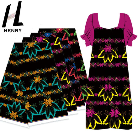 Henry Islander Style Printing Accept Small Order Polyester Clothing Basic Black Fabrics for Garment Dress Skirt