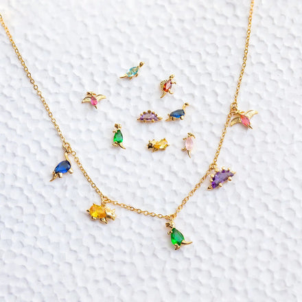 Tropical Forest Small Dinosaur Collar Chain Chokers 18K Gold Jewelry Colorful Zircon Animal Pendant Necklace for Women Girls