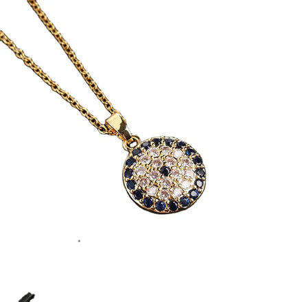 BINSHUO Gold Plated Brass Micro-Inlaid Zircon Necklace Colorful CZ Crystal Evil Blue Eye Pendant for Women and Men Link Chain