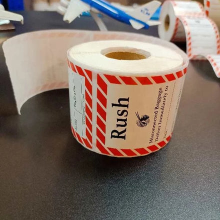 Wholesale Custom Logo Printed Permanent Adhesive Airline RUSH Baggage Tags for Travel