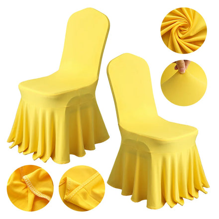 Top Selling Ruffled Light Yellow Spandex Chair Cover Banquet Wedding Decoration Stretch Multi-colors Spandex Chair Cover