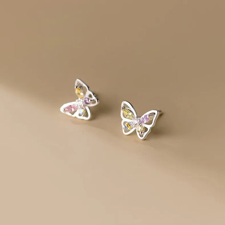 Dainty Cubic Zirconia Butterfly Shape 925 Sterling Silver Stud Earrings Fine Jewelry for Women Girls