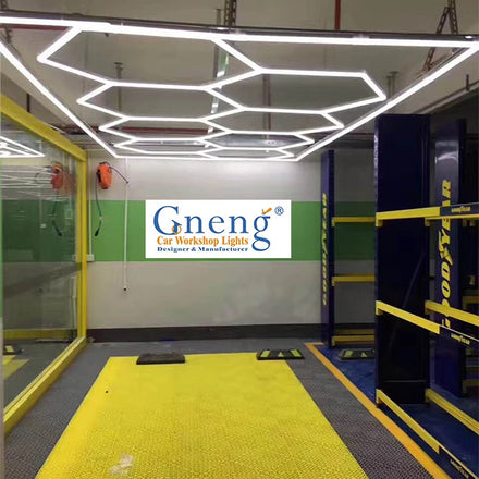 Custom Designed Led Car Care Product Car Showroom and Service Center Light Hxagonal Garage Led Lamp
