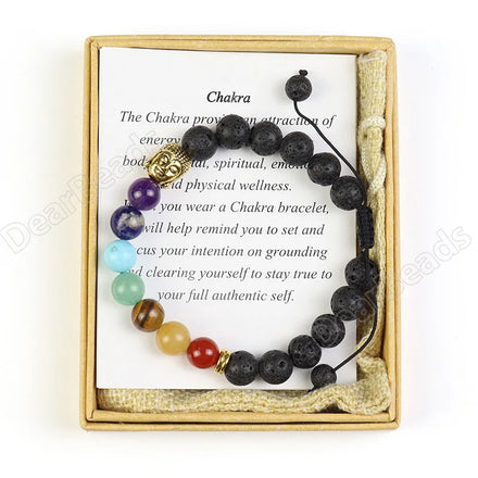 Genuine Healing Crystal Bracelet 7 Chakra Yoga Lava Stone Beads Bracelets With Box Package for Women Man Jewelry