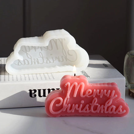Merry Christmas English Letter Aromatic Candle Silicone Mold DIY Christmas Handmade Soap Cake Baking Mold