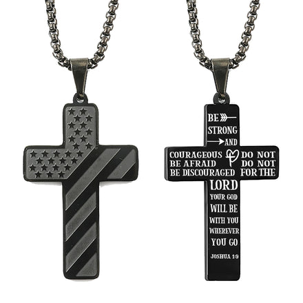 Fashion Jewelry Gold Plated Christian Cross Necklace Bible Verse Stainless Steel American Flag Pendant Chain for Boys Men