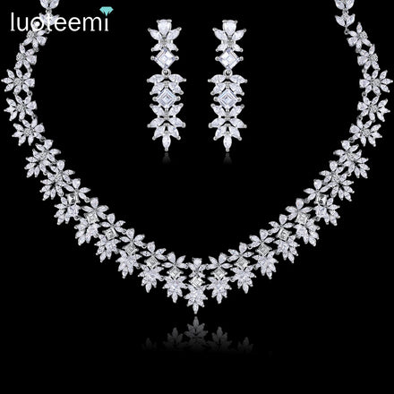 LUOTEEMI Elegant Zircon Earring Jewellery Bridal AAACubic Zirconia Luxury Earing Necklace Jewelry Sets