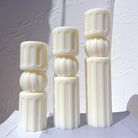 Geometric Abstract Decorative Soy Wax Mold Cylindrical Aesthetic Twist Silicone Mould Roman Striped Tall Pillar Candle Molds