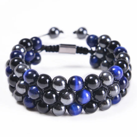 Handmade Three Layer Triple Protection Bracelet Natural Tiger Eye Hematite Healing Bracelets for Men