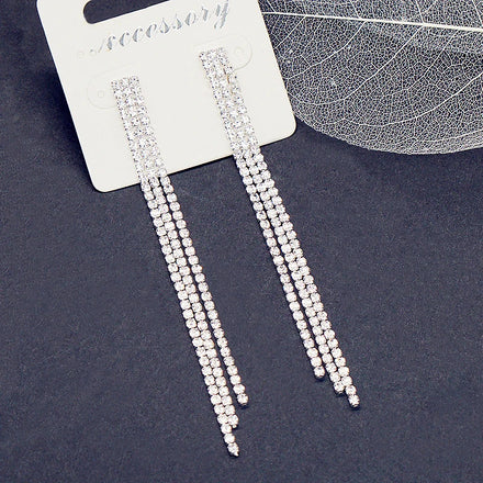 Luoyan Trendy Korean Fashion Tassel Chain Earrings Rhinestone Long Dangle Jewelry for Women Party Jewelry