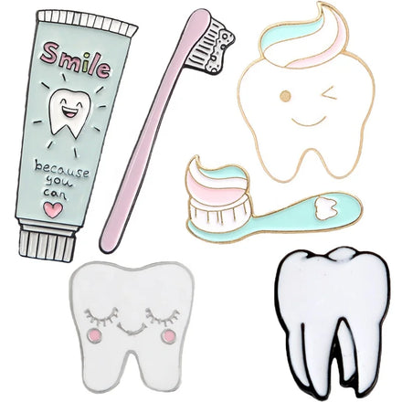 Mix Style Enamel Cute Tooth Toothbrush Dentist Brooch for Nurse Accessories