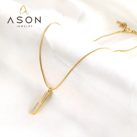 Ason Fashion Women Jewelry Necklace New Arrive PVD Gold Stainless Steel Zircon 18k Gold Plated Pendant Necklace