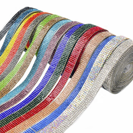 1cm-1.5cm Width Self Adhesive Glass Diamantes Strip Glitter Crystal Rhinestone Ribbon for Clothing Wedding Decoration