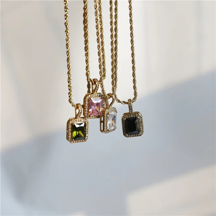 Wholesale Shinny Zircon Stone Necklace Luxury Stainless Steel 18K Gold Plated Necklace Jewelry for Women Tarnish Free Necklace