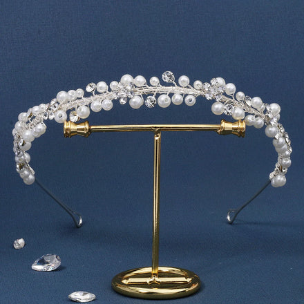 Drop Shipping Handmade Pearl Headband Tiaras Crown for Bridal Queens Corona Hairband for Girls