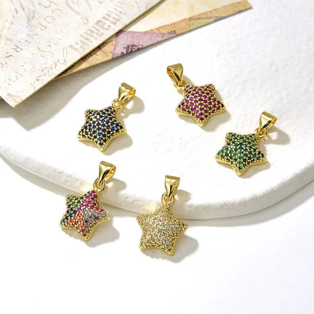 CZ8598 Fashion Jewelry Supplies Luxury Chic 18k Gold Plated Iced Out Cubic Zirconia Zircon CZ Micro Pave Star Charm Pendants