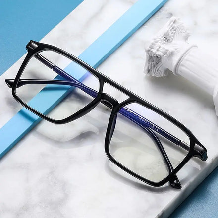 2026 Blue Light Blocking Glasses Frame Men TR90 Double Bridge Fashion Male Black Eyeglasses Optical square