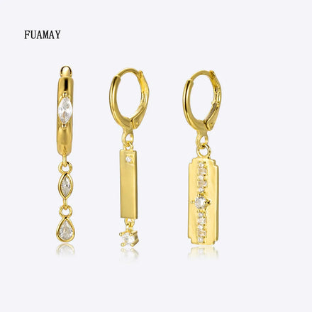 FUAMAY Rectangle Wind Bell Drop Hoop Earrings Long Bar Emerald Cut Diamond 925 Sterling Silver for Party & Gift Wholesale
