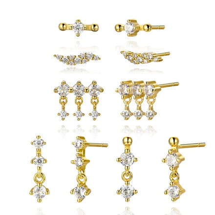FUAMAY 18K Gold Plated Fine CZ Cubic Zirconia Stud Earrings Dainty 925 Sterling Silver Studs Jewelry for Women Gift