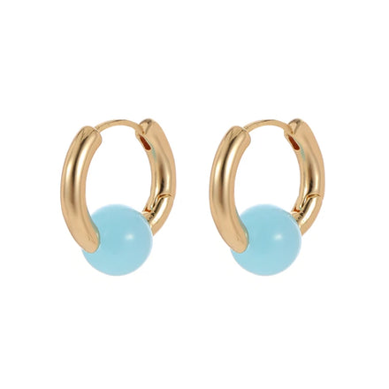 Fashion Brass Hoop Earing 14K Gold Plated Crystal Bead Huggie Hoop Earrings Accessories for Women