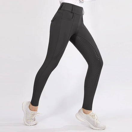 Women Full Seat Silicone Equestrian Breeches Black Horse Riding Leggings Jodhpurs With Phone Pocket Equestrian Clothing