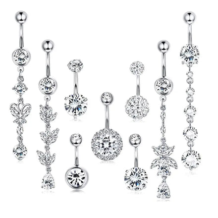 Fashion Classic Style Navel Ring Set Fashion Stainless Steel Belly Ring Design Sense Zircon Belly Button Piercing Ring