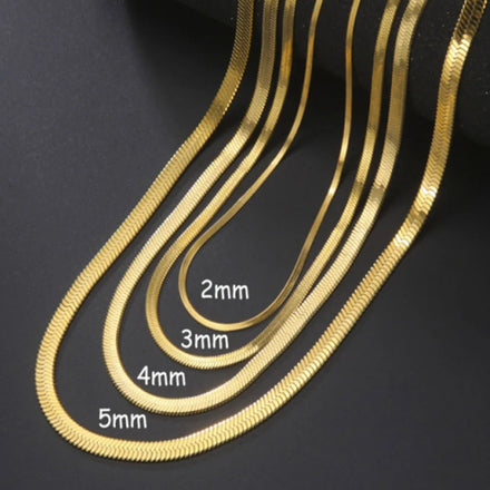 Hot Fashion Bohemian Stainless Steel Flat Snake Chain Gold Plated Herringbone Necklace Jewelry Anniversary Unisex