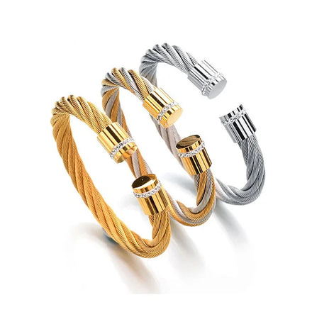 Wholesale New Titanium Steel Beautiful Stainless Steel Braided Twist Open Cable Line Fashion Bracelet