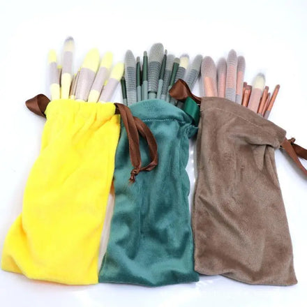Factory Stock Pink Yellow Brown Green 13Pcs Makeup Brushes Set Premium Cosmetic Makeup Brushes Vendor With Velvet Bag