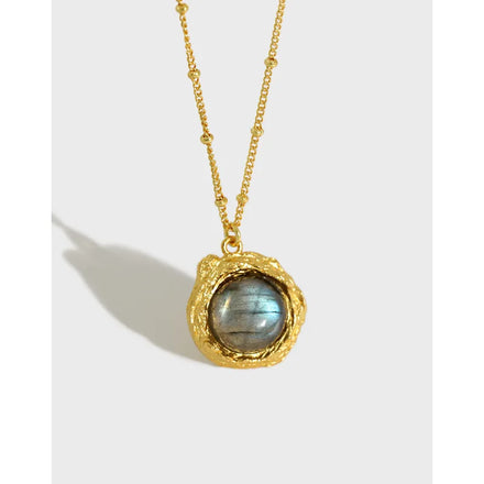 925 Sterling Silver Labradorite Crystal Pendant Men Necklace Trendy 18K Gold Necklace Fashion Jewelry Necklaces for Women Gift