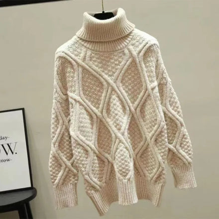 New Arrival Women Thick Winter Outfits Pullover Knitted Sweater Thermal Scarf Warm Turtleneck Sweater