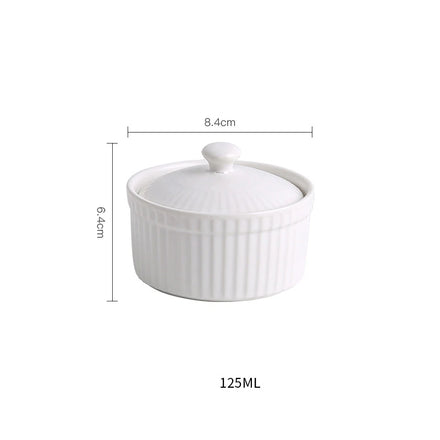 Nordic Style Ceramic Minimalist Oven Souffle Cake Dessert Bowl with Lid Creative Porcelain Baking Dishes Kitchen Dinnerware