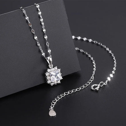 Fashion Pendant Necklace Geometric Boutique Zircon Necklace Temperament Elegant Sterling Silver Necklace for Women