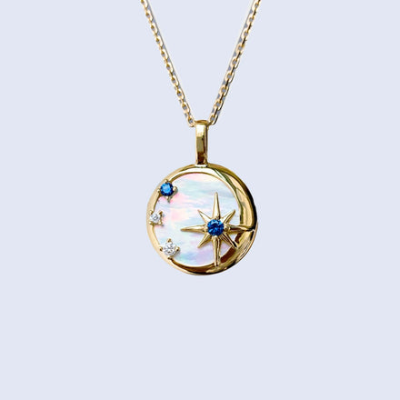 Unique 925 Sterling Silver Star Necklace 14k Gold Plated Star in Space Mother of Pearl Necklace