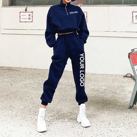 S021 Two Piece Set Women Clothing Custom Half Zipper Sweatshirt Jogger Set Woman Comfy Tracksuit Two Piece Set Women Clothing