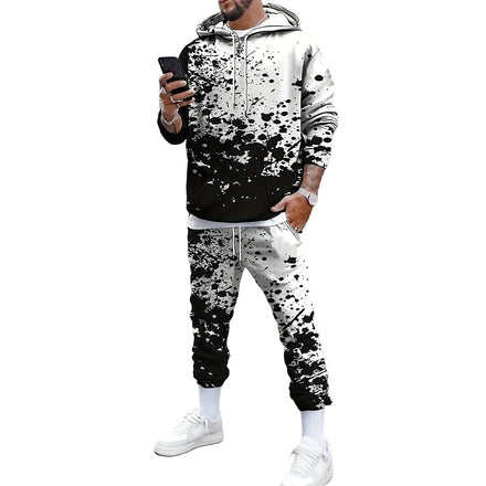 High-quality Wholesale Paint Splatter 3D Printing Casual Hooded Long-Sleeve Sportswear and Sportswear Two-Piece Men's Clothing